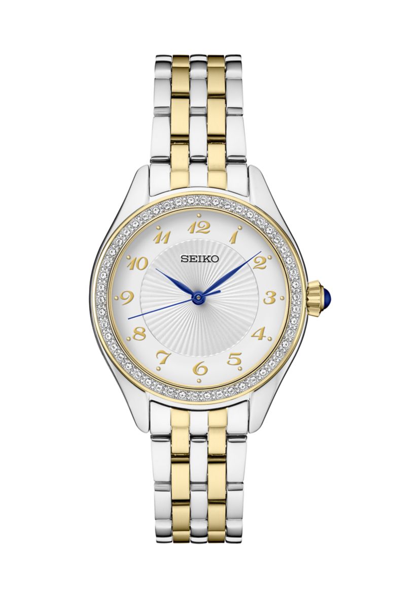 Womens Crystals Two Tone Stainless Steel Quartz Watch