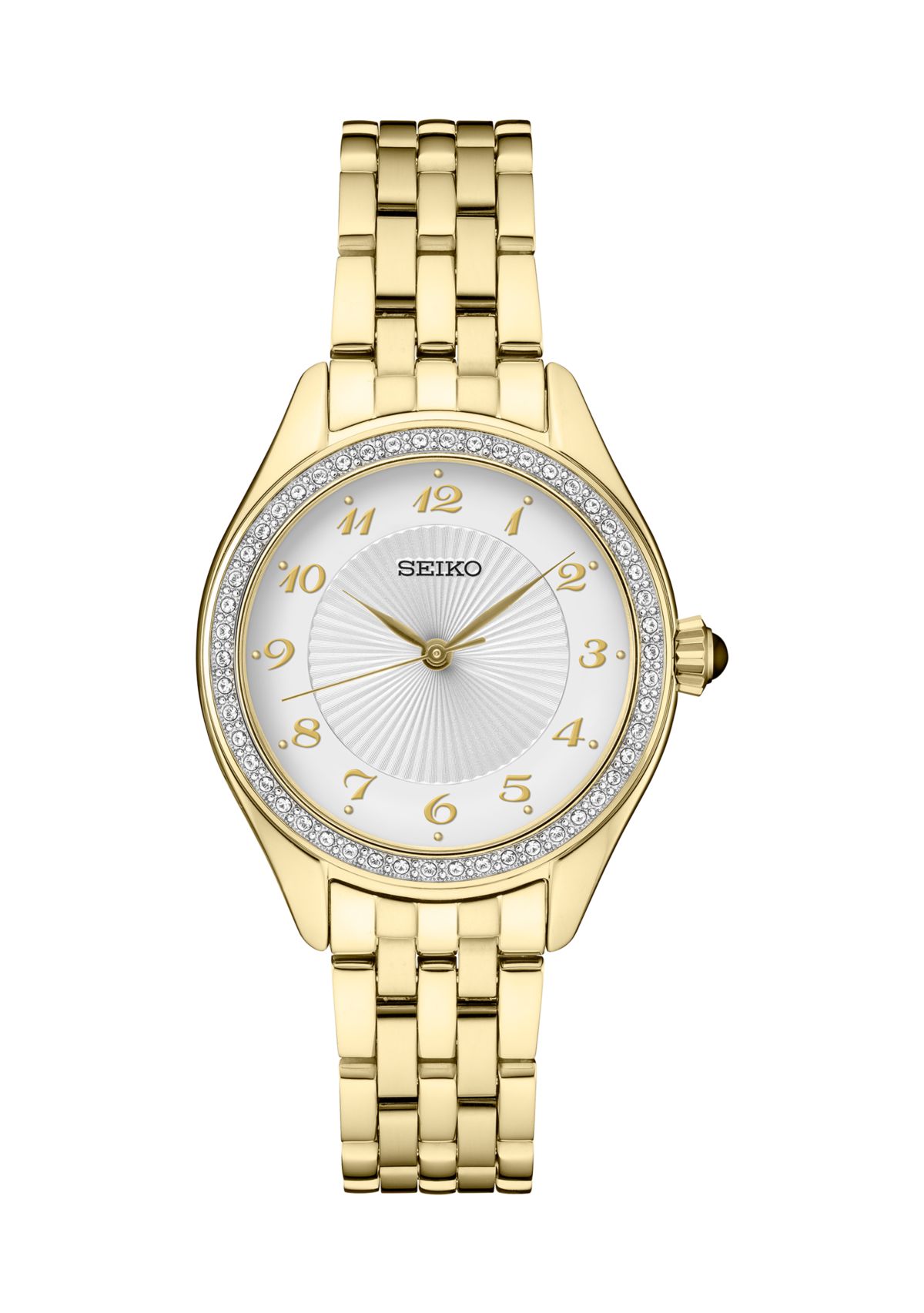 	  Womens Crystals Yellow Gold Tone Stainless Steel Quartz Watch 