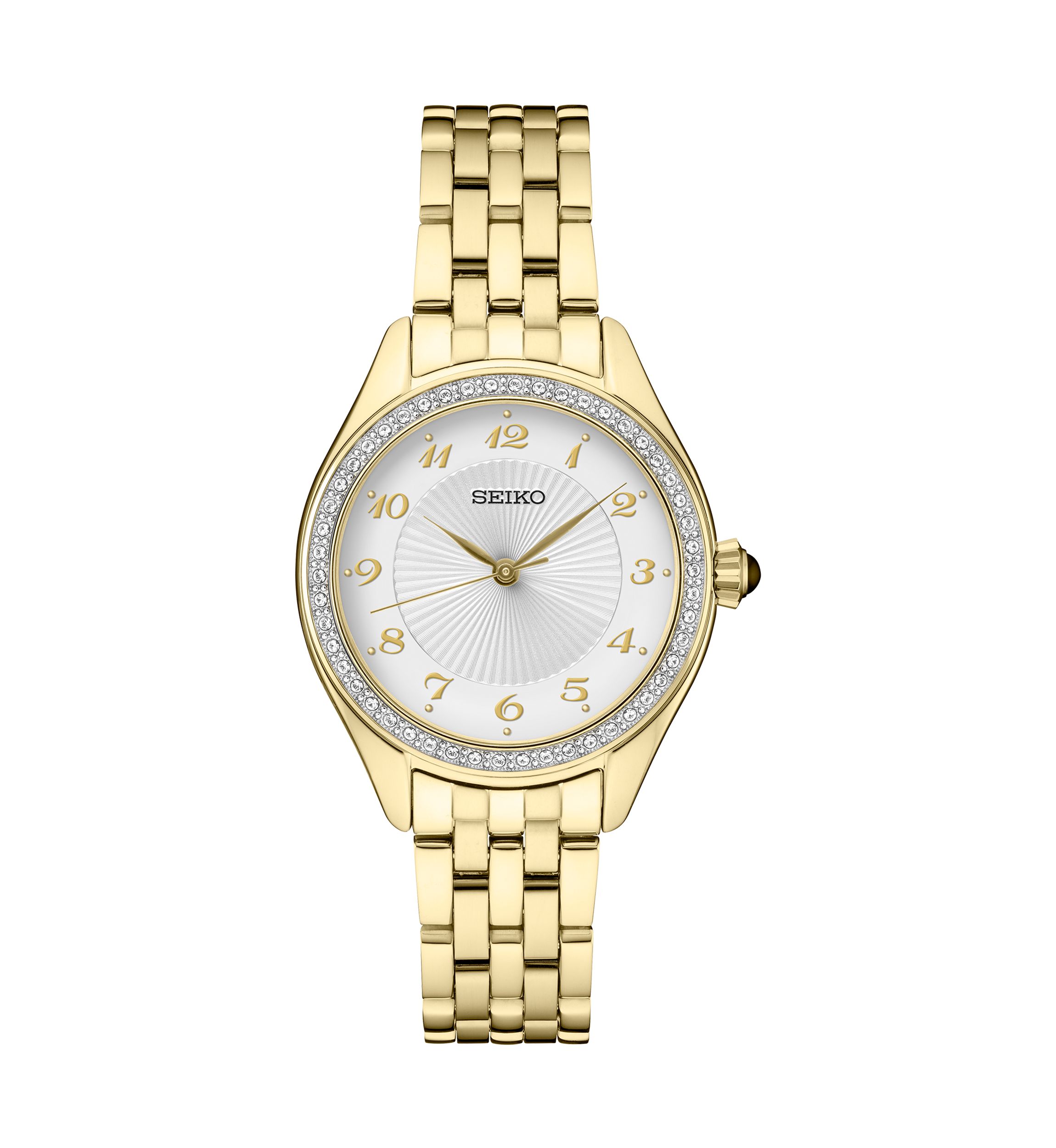 	  Womens Crystals Yellow Gold Tone Stainless Steel Quartz Watch 