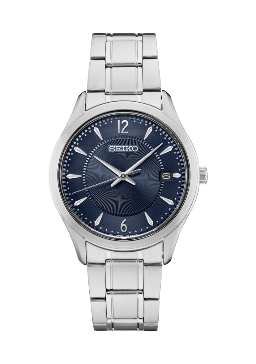 39 Millimeter Quartz Stainless Steel Blue Dial Watch 