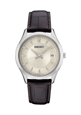 Seiko 39 Millimeter Quartz Stainless Steel Patterned Dial Watch | belk