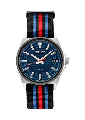 Seiko Men's Essential Red Blue Stripe Nylon Strap Watch | belk