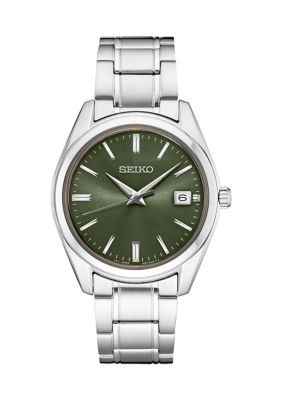 Seiko Essentials Quartz Movement Olive Green Dial Sapphire Crystal Watch