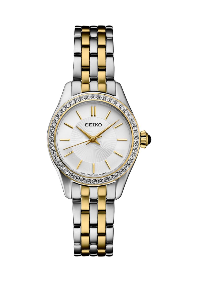 Essential Quartz Crystal Bezel Two Tone Case Watch