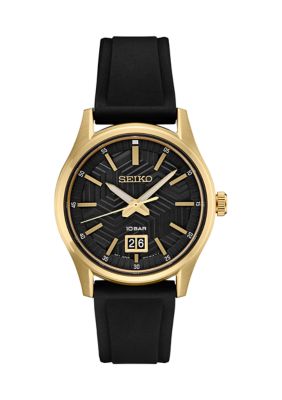 Gold Tone Essential Black Dial Rubber Strap Watch