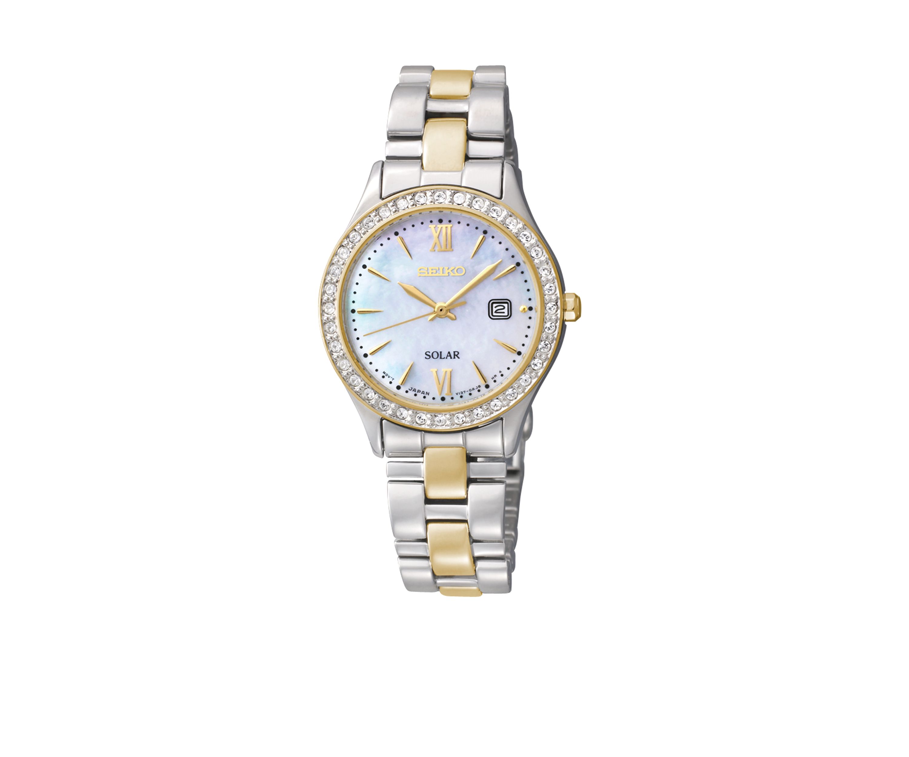 Solar Crystal Bezel Link Bracelet Watch