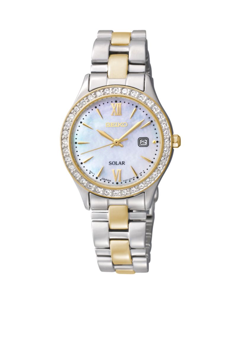 Solar Crystal Bezel Link Bracelet Watch