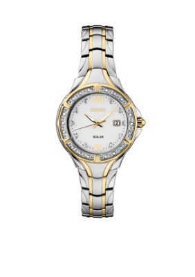 Seiko Womens Two-Tone Stainless Steel Solar Mop Dial Bracelet