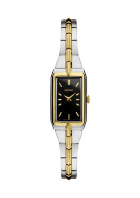 Seiko Two Tone Sterling Silver Black Dial Watch belk