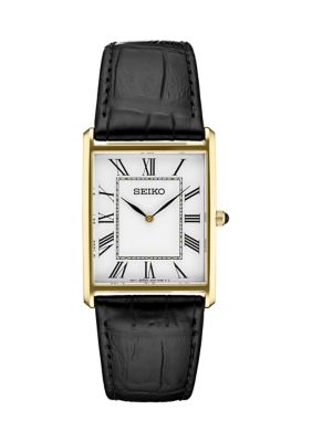 Seiko 28 Millimeter Quartz Gold Tone Leather Band Watch | belk