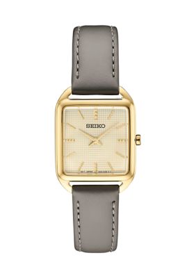 Gold Tone Essentials Quartz Rectangular Leather Strap Watch