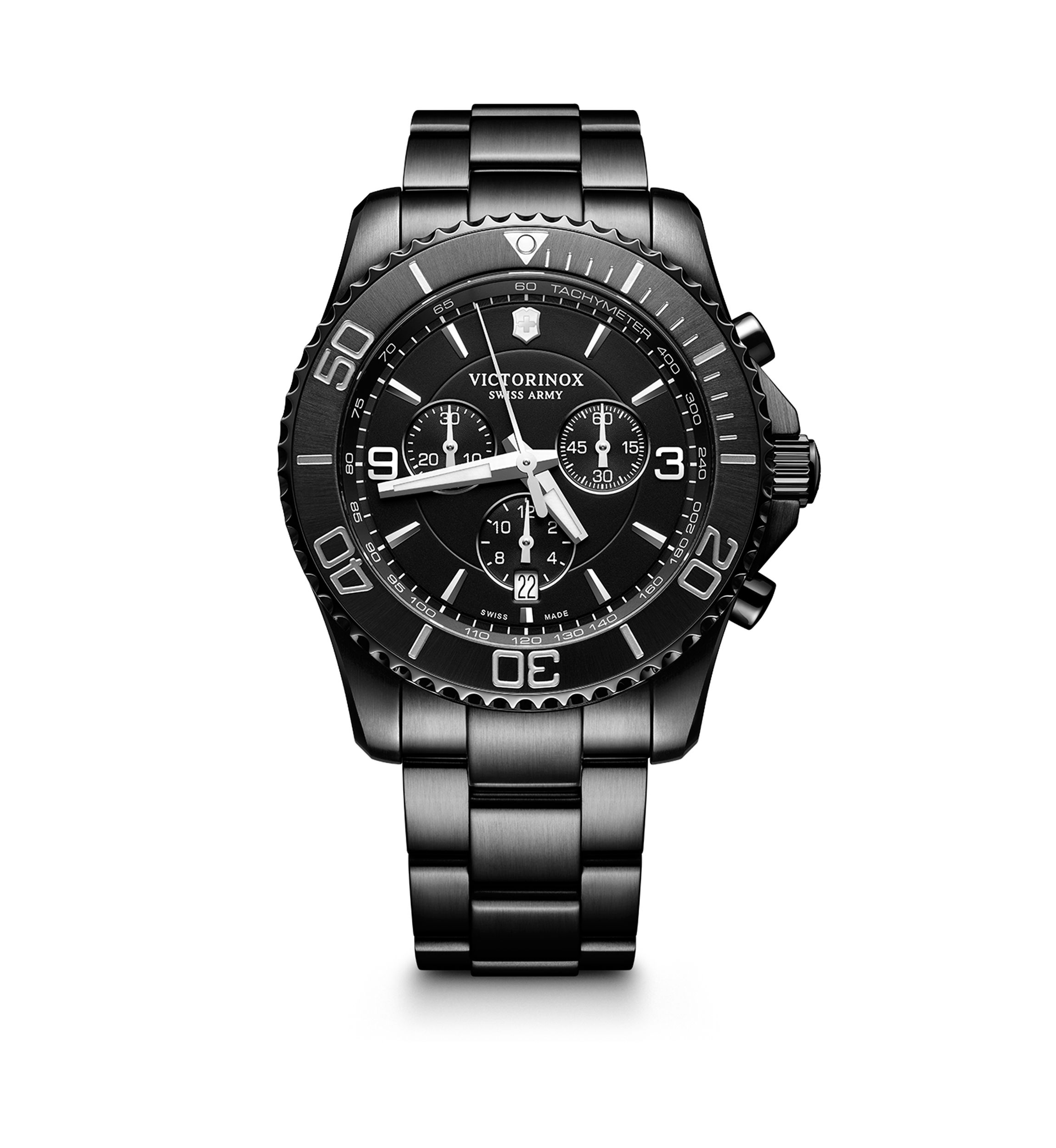Mens Stainless Steel Maverick Chronograph Black Edition Bracelet Watch