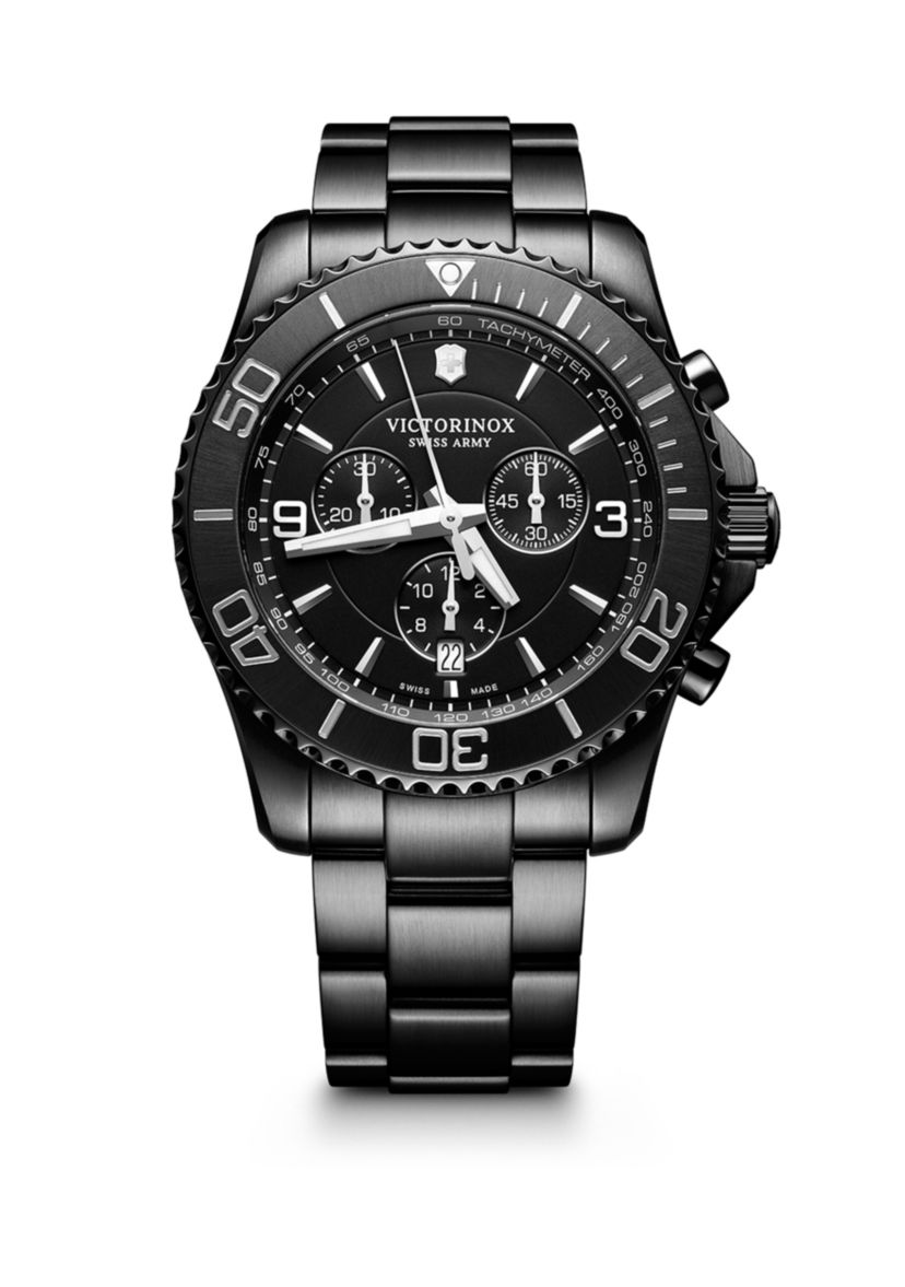 Mens Stainless Steel Maverick Chronograph Black Edition Bracelet Watch