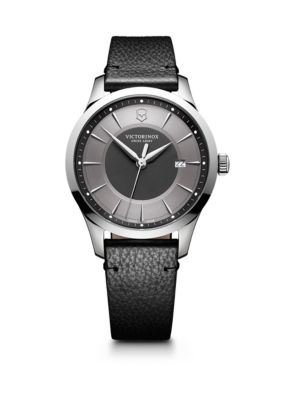 Alliance Stainless Steel Scratch-Resistant Leather-Strap Watch