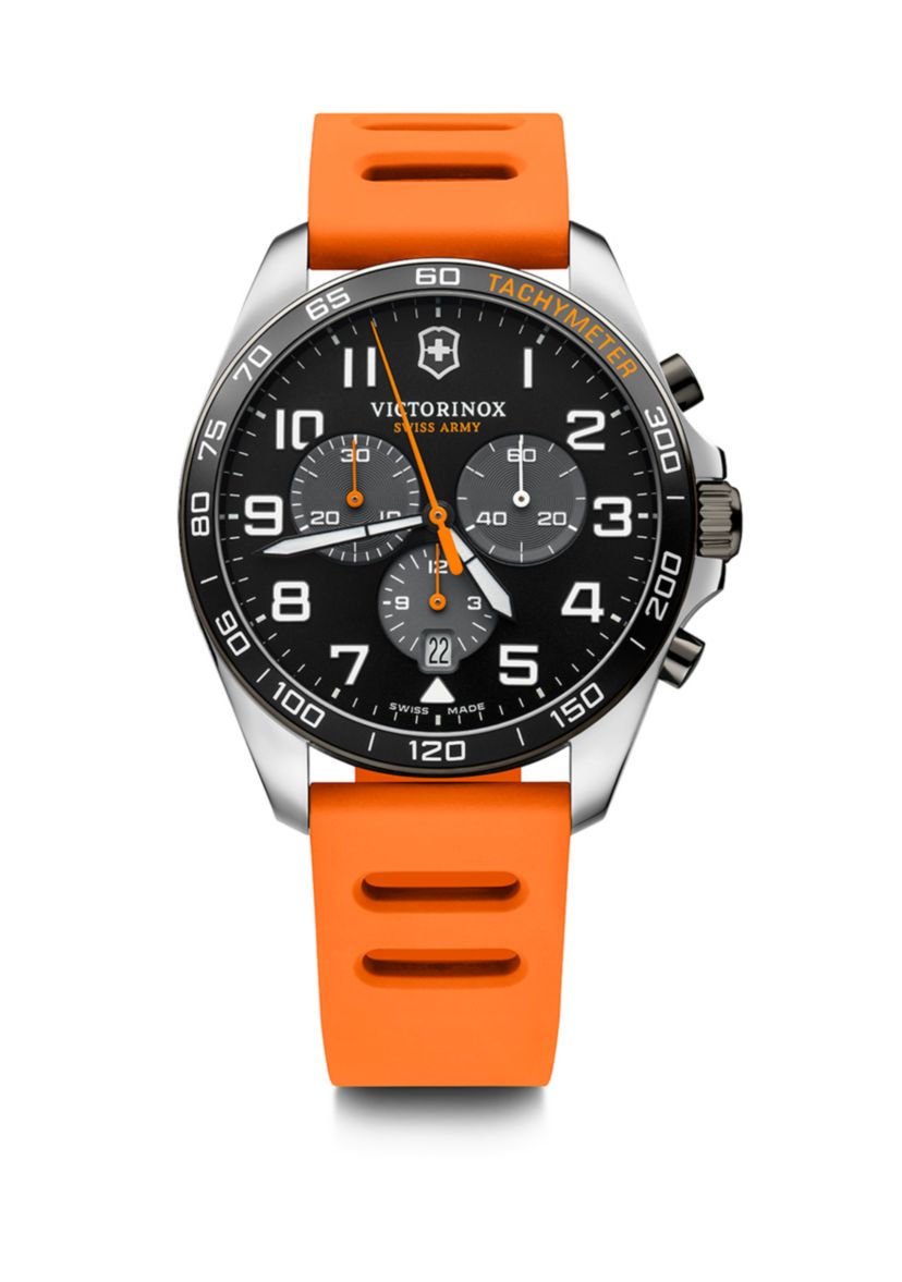 Mens Stainless Steel Chronograph Watch with Rubber Strap