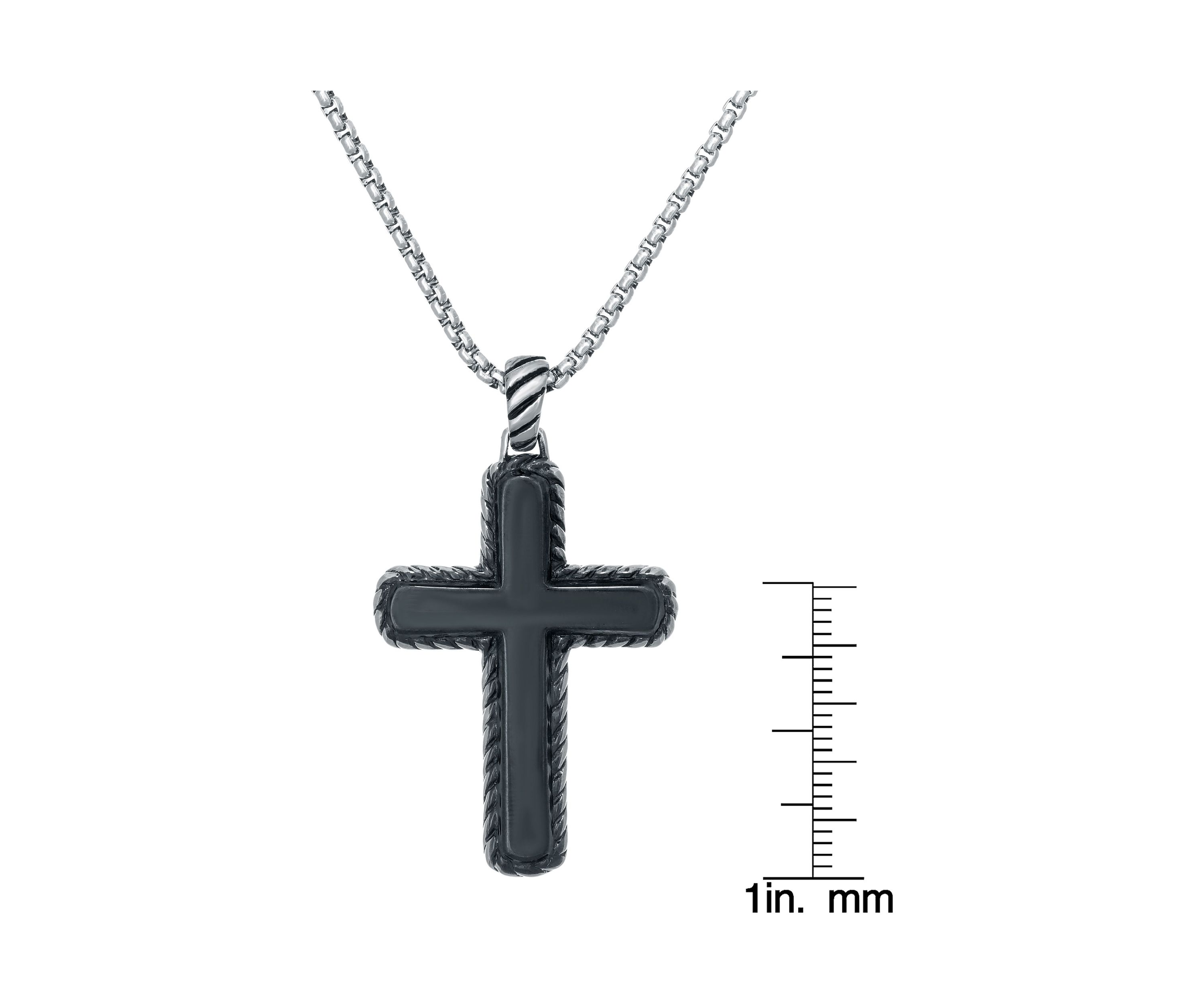 Stainless Steel Cross Pendant with Black Ion Plating on 24" Round Box Chain