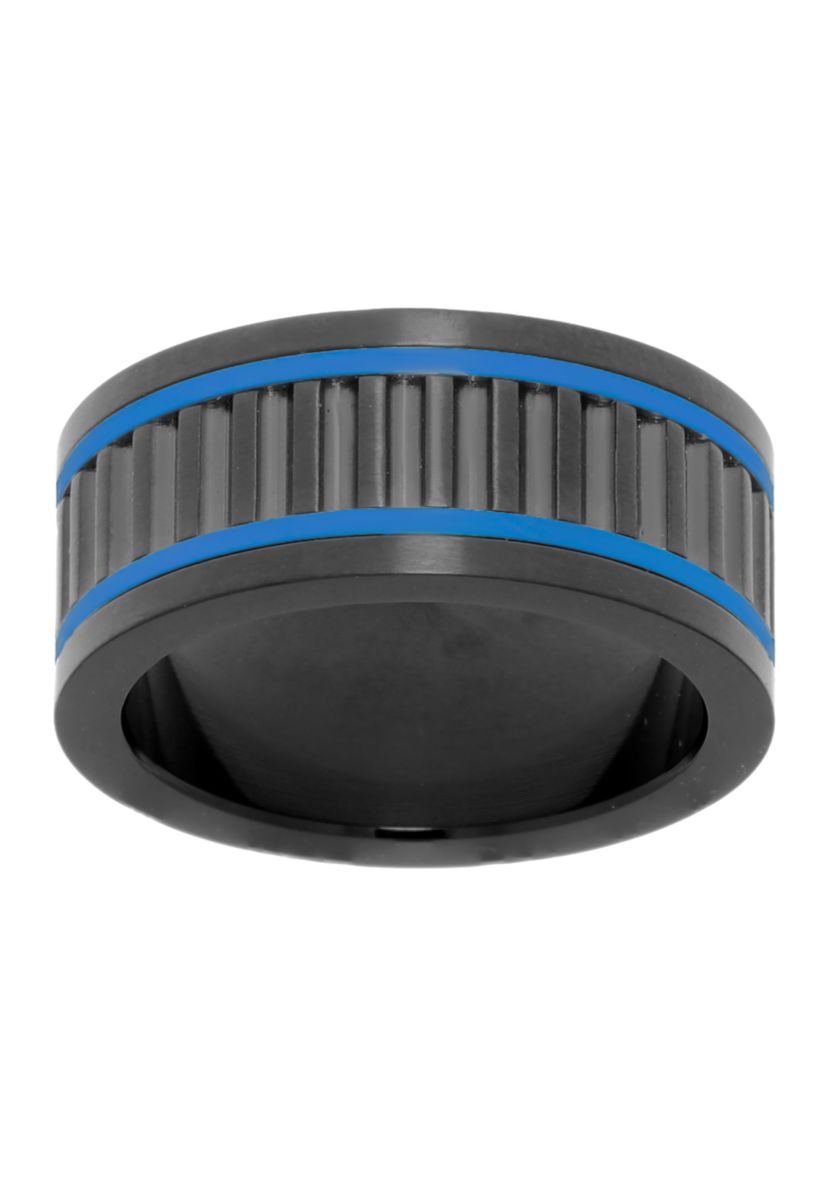 Stainless Steel Ring with Black and Blue Ion Plating