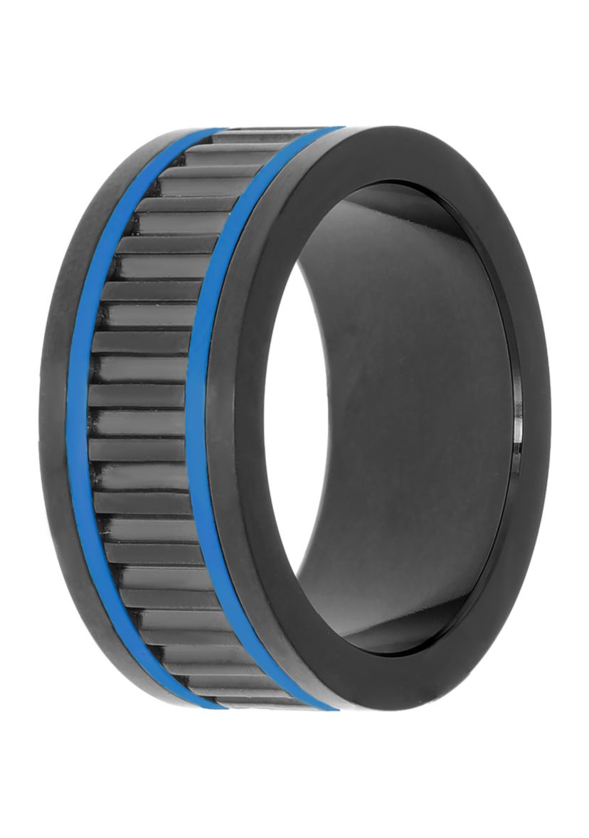Stainless Steel Ring with Black and Blue Ion Plating