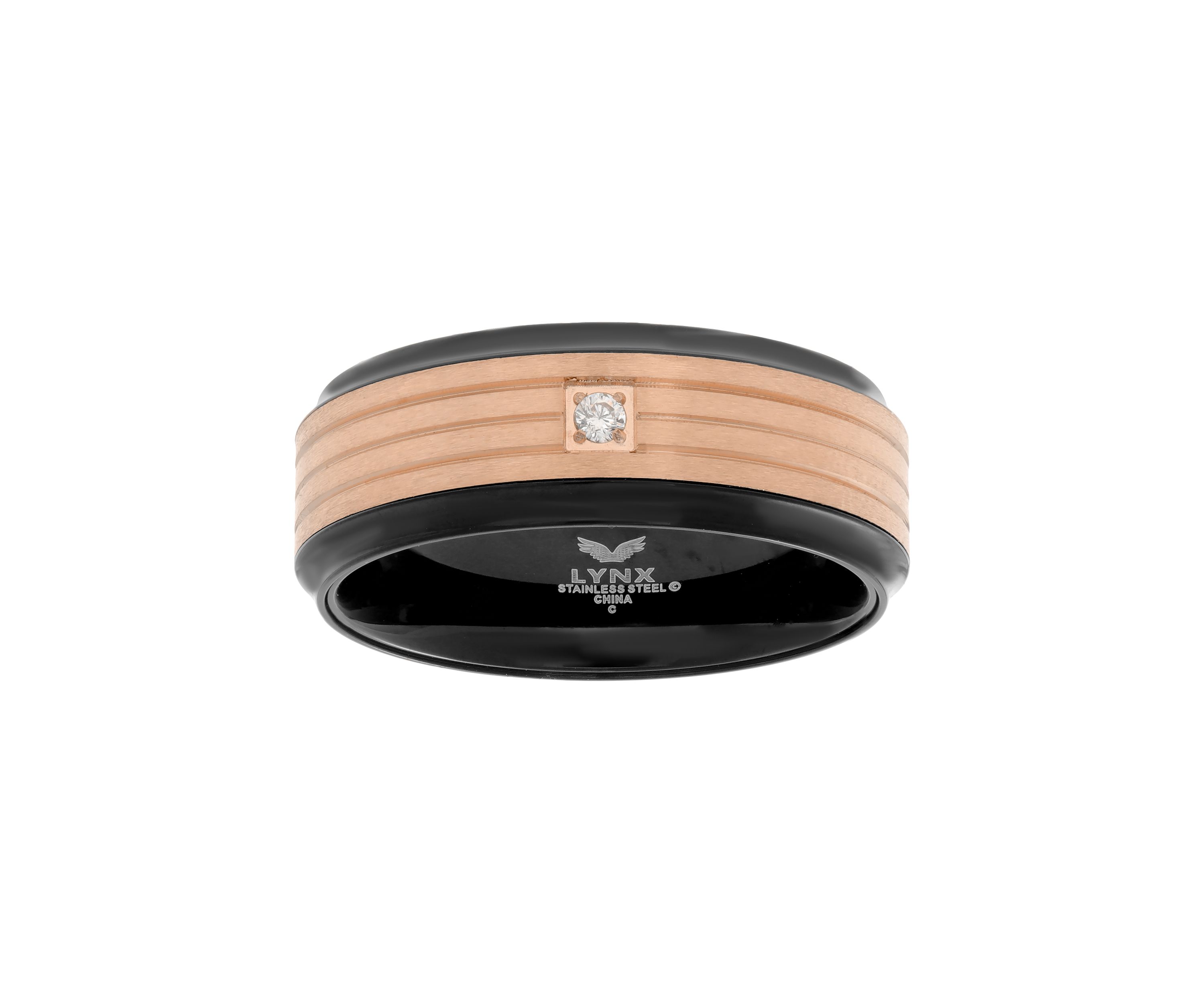 Stainless Steel Cubic Zirconia Ring with Black and Rose Ip