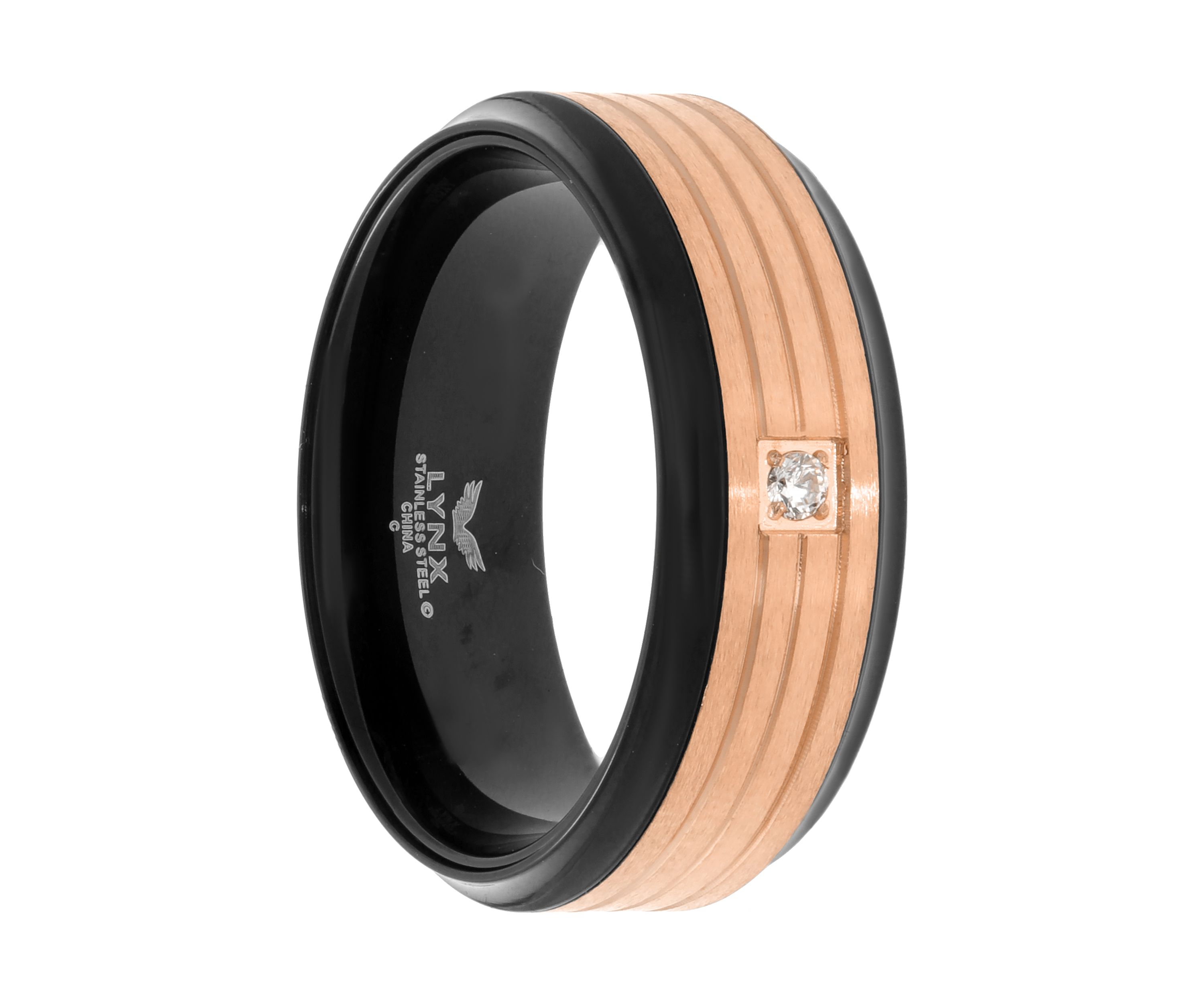 Stainless Steel Cubic Zirconia Ring with Black and Rose Ip