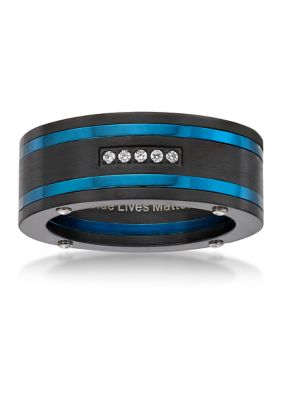 Belk & Co Men's Stainless Steel Cubic Zirconia Ring with Black and Blue Ion Plating, 12
