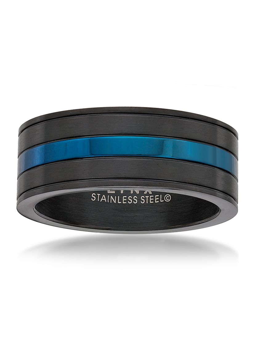 Stainless Steel Ring with Black and Blue Ion Plating