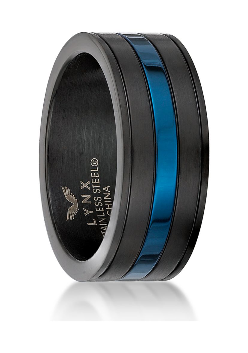 Stainless Steel Ring with Black and Blue Ion Plating