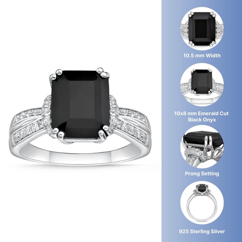 2 ct. t.w. Black Onyx and 1/3 ct. t.w. White Topaz Ring in Sterling Silver