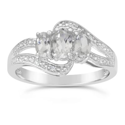 Gemminded Lab Created Women's Gemstone Ring with Accent Stones in Sterling Silver, White, 8