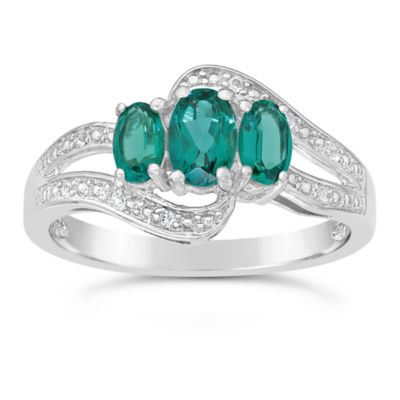 Gemminded Lab Created Women's Gemstone Ring with Accent Stones in Sterling Silver, 9