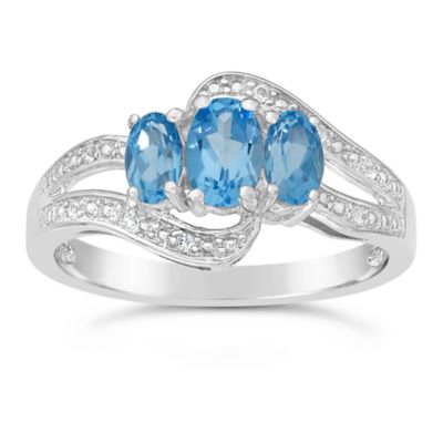 Gemminded Lab Created Women's Gemstone Ring with Accent Stones in Sterling Silver, Blue, 5