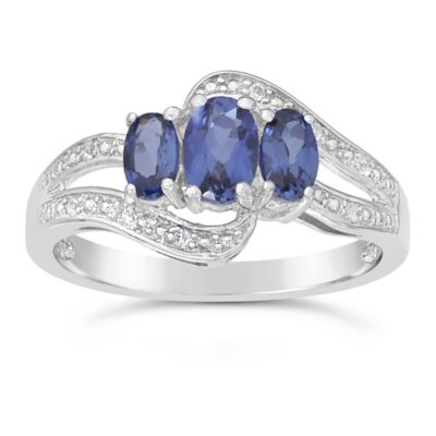 Gemminded Lab Created Women's Gemstone Ring with Accent Stones in Sterling Silver, Blue, 9