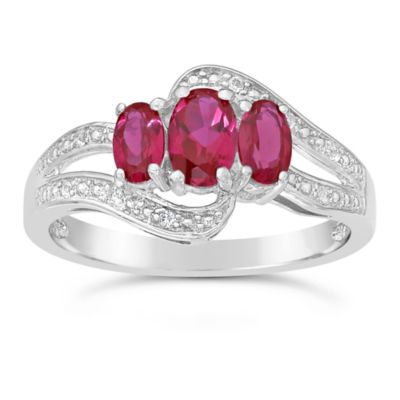 Gemminded Lab Created Women's Gemstone Ring with Accent Stones in Sterling Silver, 9
