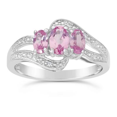 Gemminded Lab Created Women's Gemstone Ring with Accent Stones in Sterling Silver, Pink, 7