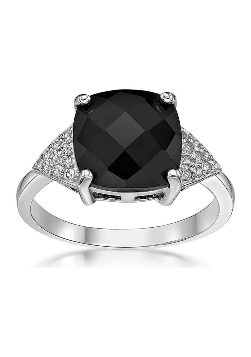3 ct. t.w. Black Onyx and 1/5 ct. t.w. White Topaz Ring in Sterling Silver