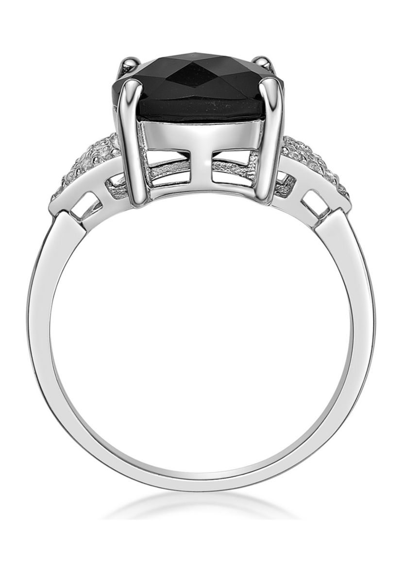 3 ct. t.w. Black Onyx and 1/5 ct. t.w. White Topaz Ring in Sterling Silver