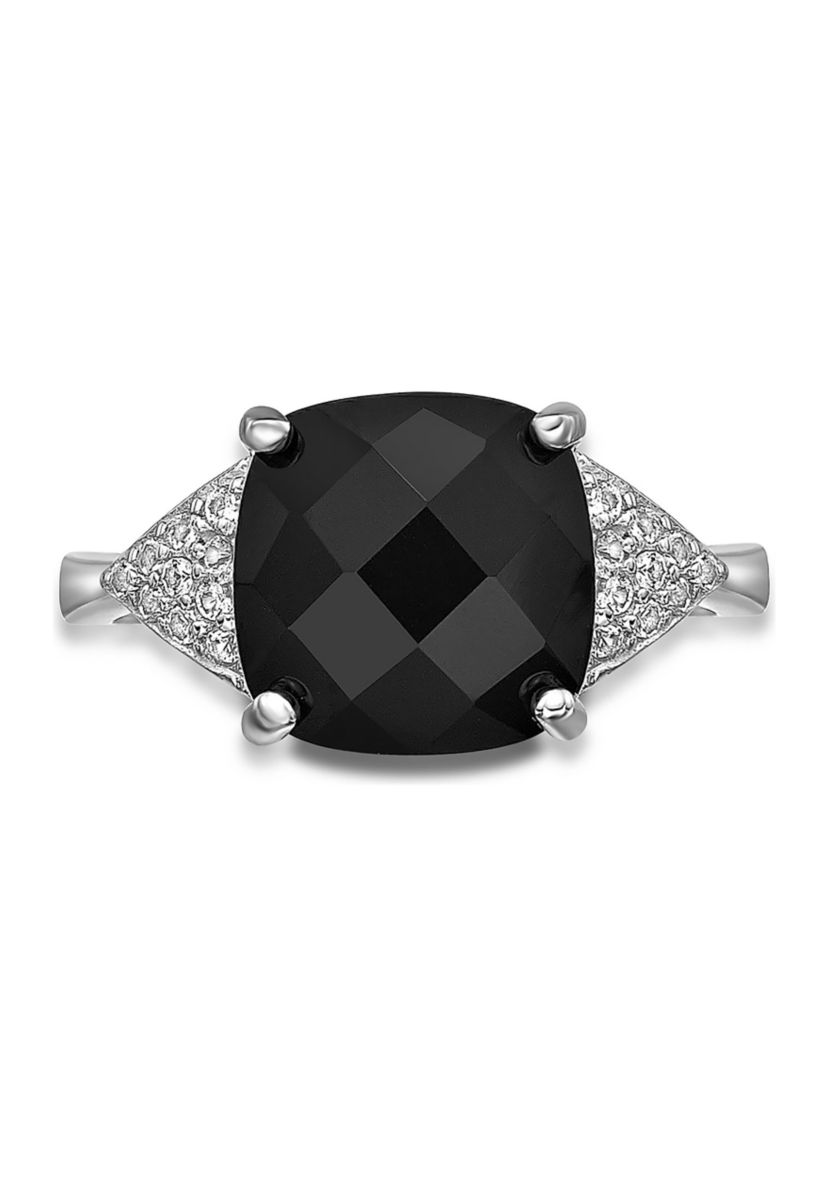 3 ct. t.w. Black Onyx and 1/5 ct. t.w. White Topaz Ring in Sterling Silver