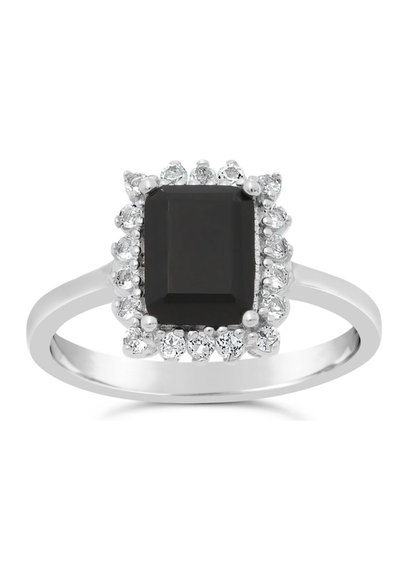 1.4 ct. t.w. Black Onyx and 3/8 ct. t.w. White Topaz Ring in Sterling Silver