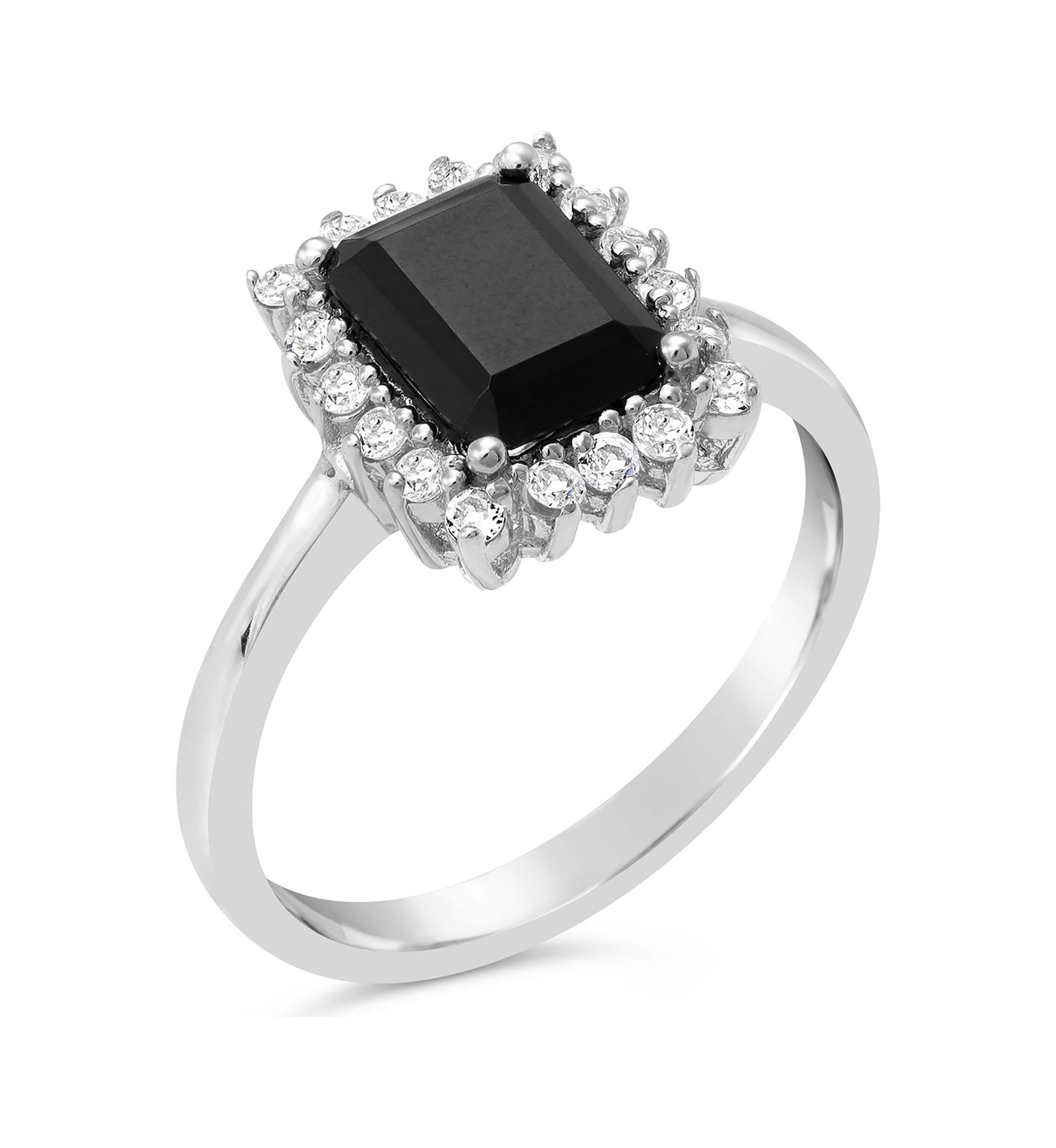 1.4 ct. t.w. Black Onyx and 3/8 ct. t.w. White Topaz Ring in Sterling Silver