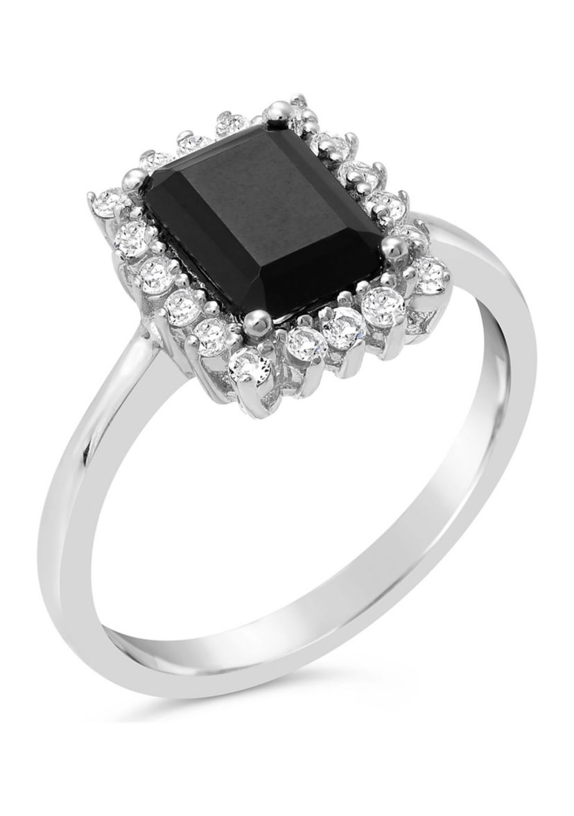 1.4 ct. t.w. Black Onyx and 3/8 ct. t.w. White Topaz Ring in Sterling Silver