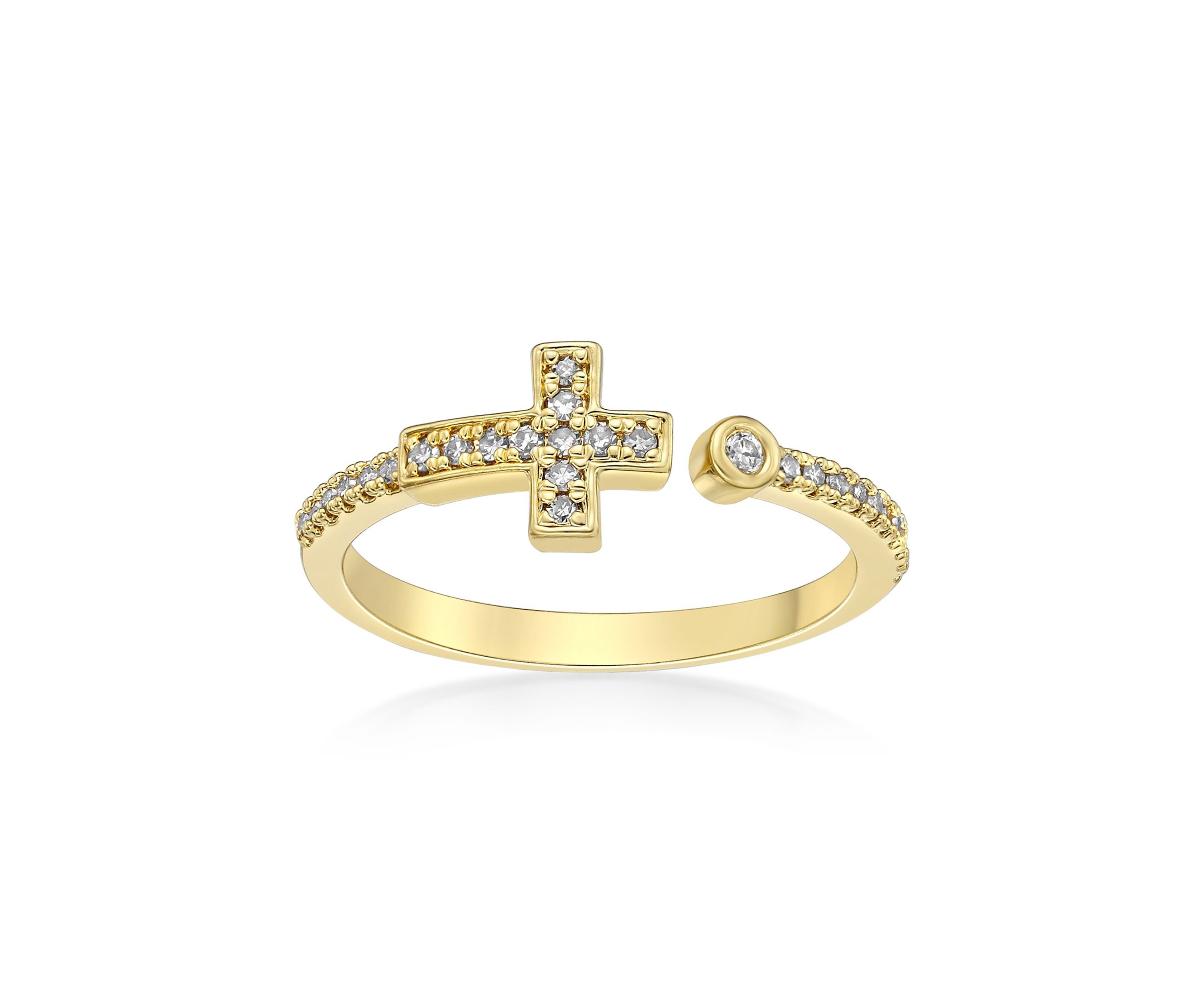 1/8 ct. t.w. Diamond Sideways Cross Open Shank Ring in Sterling Silver with 14K Yellow Gold Plate