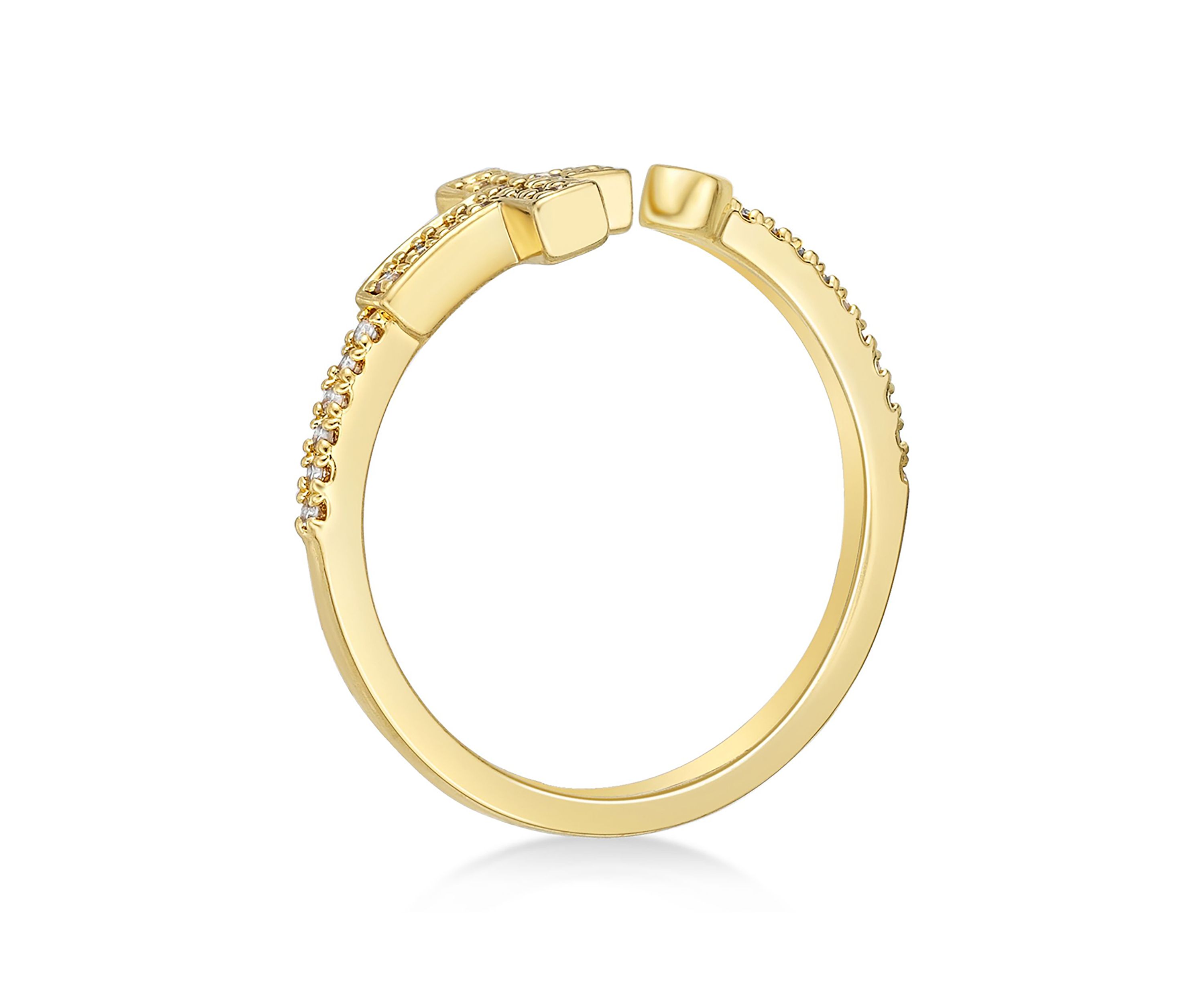 1/8 ct. t.w. Diamond Sideways Cross Open Shank Ring in Sterling Silver with 14K Yellow Gold Plate