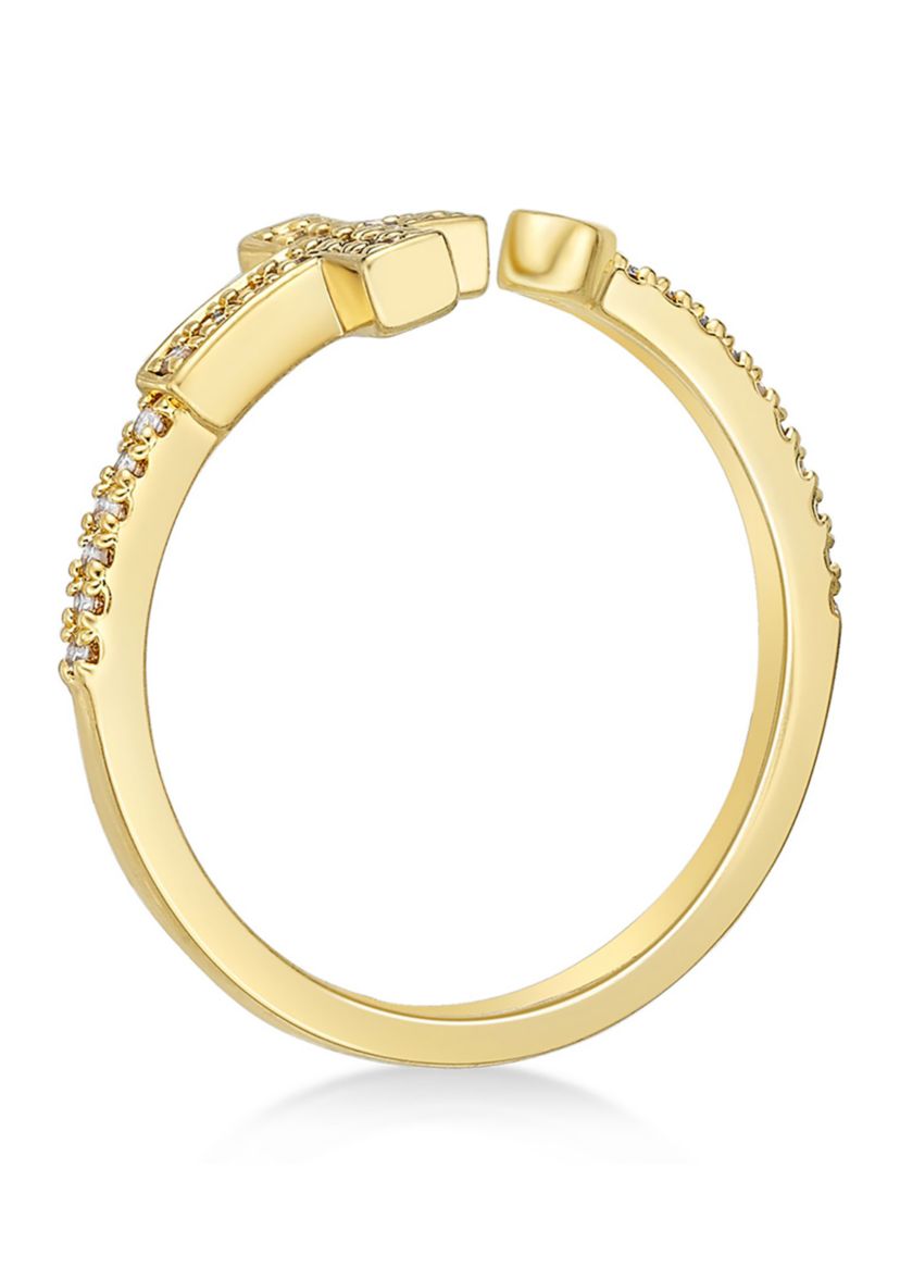 1/8 ct. t.w. Diamond Sideways Cross Open Shank Ring in Sterling Silver with 14K Yellow Gold Plate