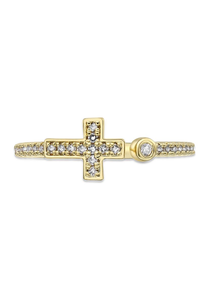 1/8 ct. t.w. Diamond Sideways Cross Open Shank Ring in Sterling Silver with 14K Yellow Gold Plate