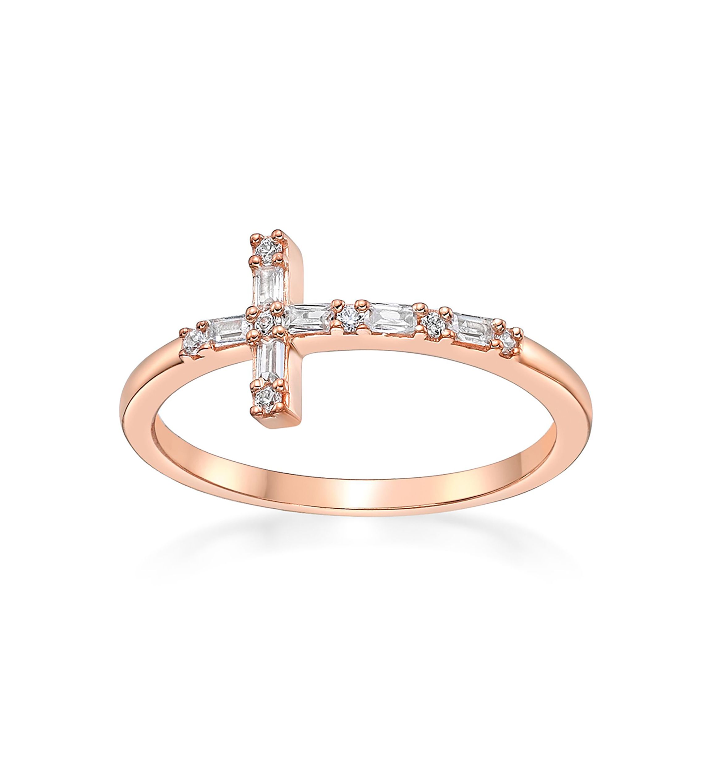 1/8 ct. t.w. Diamond Sideways Cros Ring in Sterling Silver with 14K Rose Gold Plate