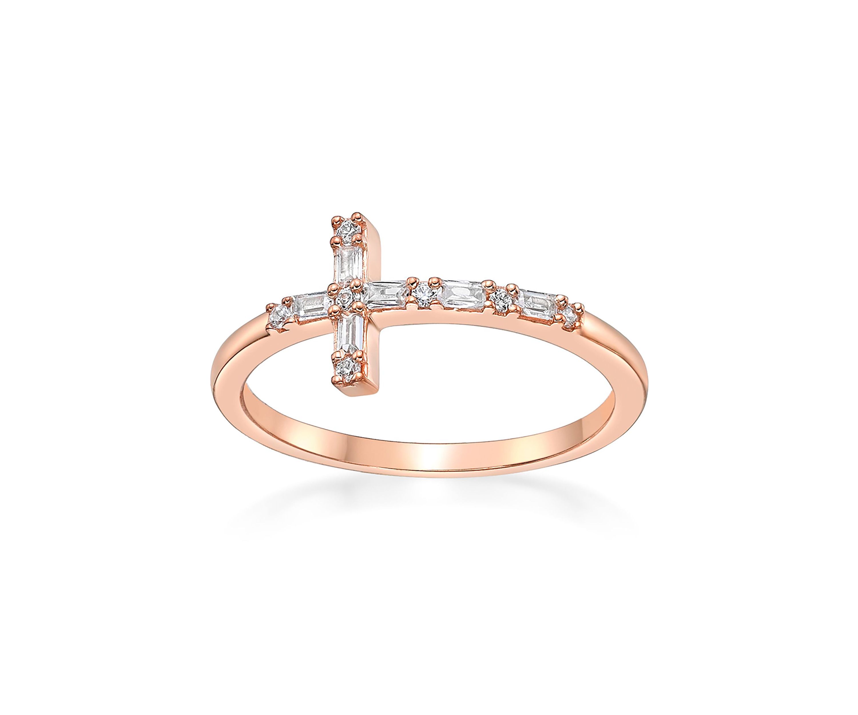 1/8 ct. t.w. Diamond Sideways Cros Ring in Sterling Silver with 14K Rose Gold Plate