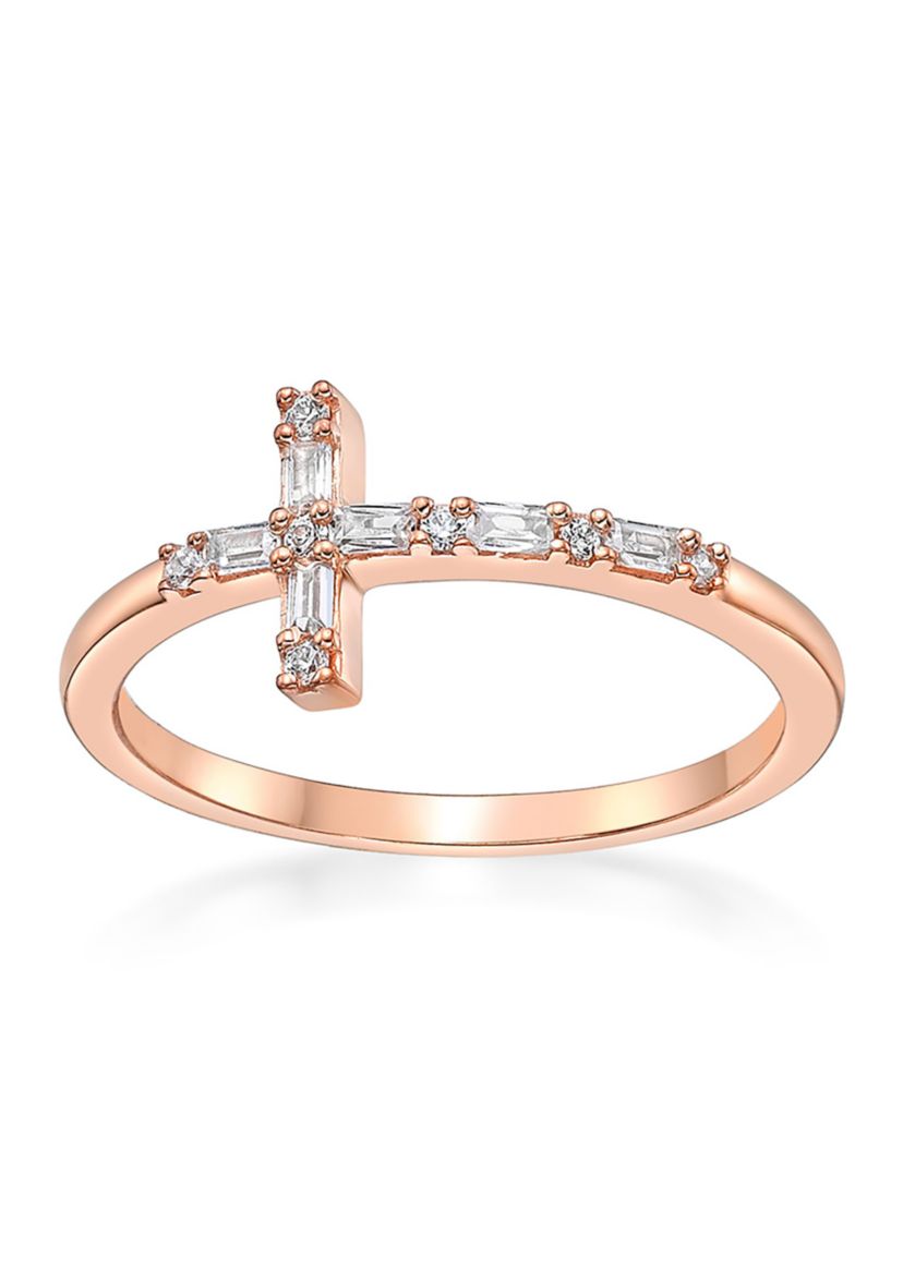 1/8 ct. t.w. Diamond Sideways Cros Ring in Sterling Silver with 14K Rose Gold Plate