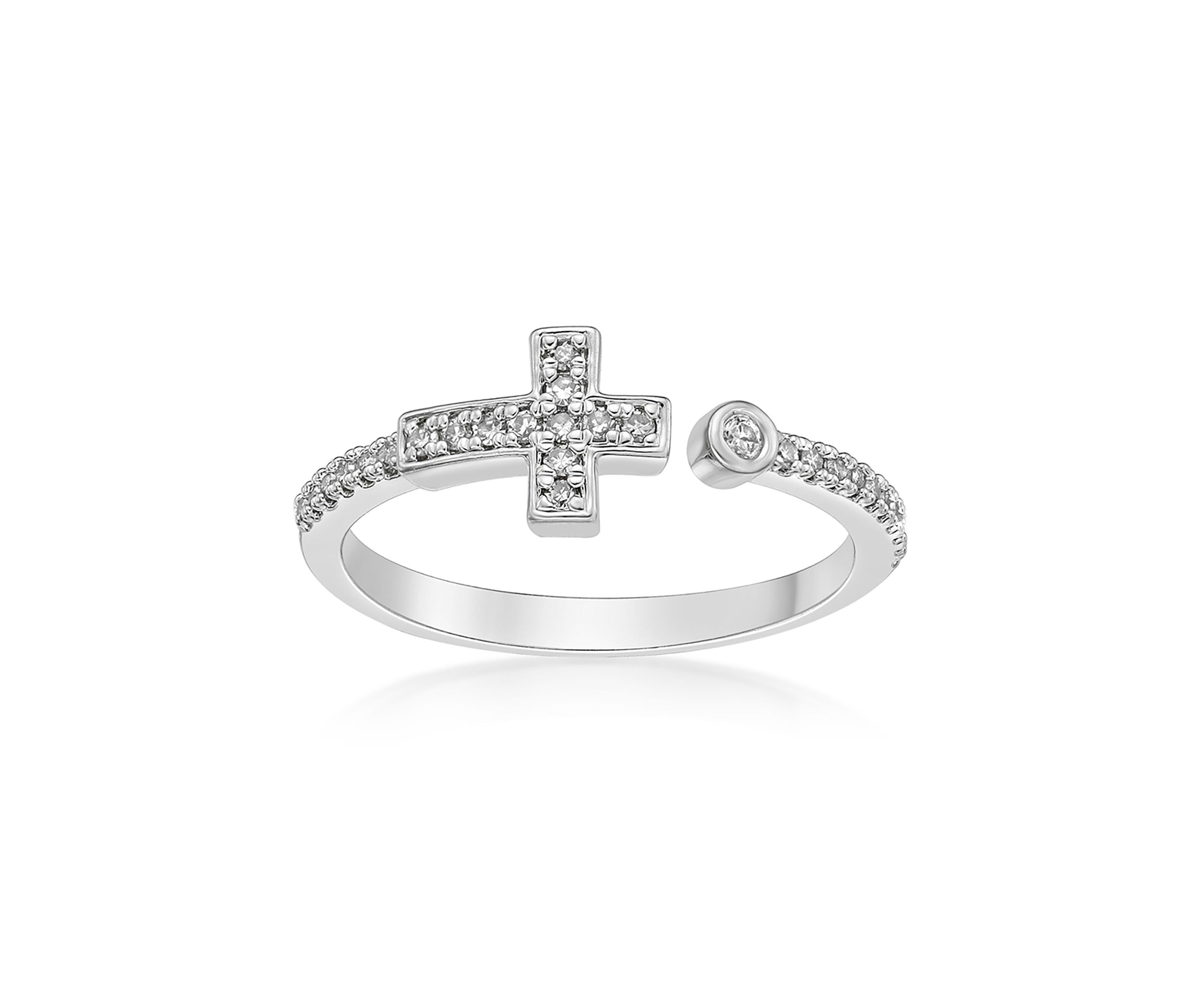 1/8 ct. t.w. Diamond Sideways Cross Open Shank Ring in Sterling Silver