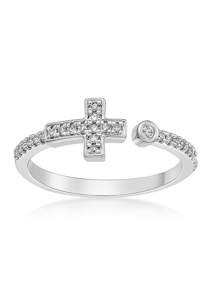 1/8 ct. t.w. Diamond Sideways Cross Open Shank Ring in Sterling Silver