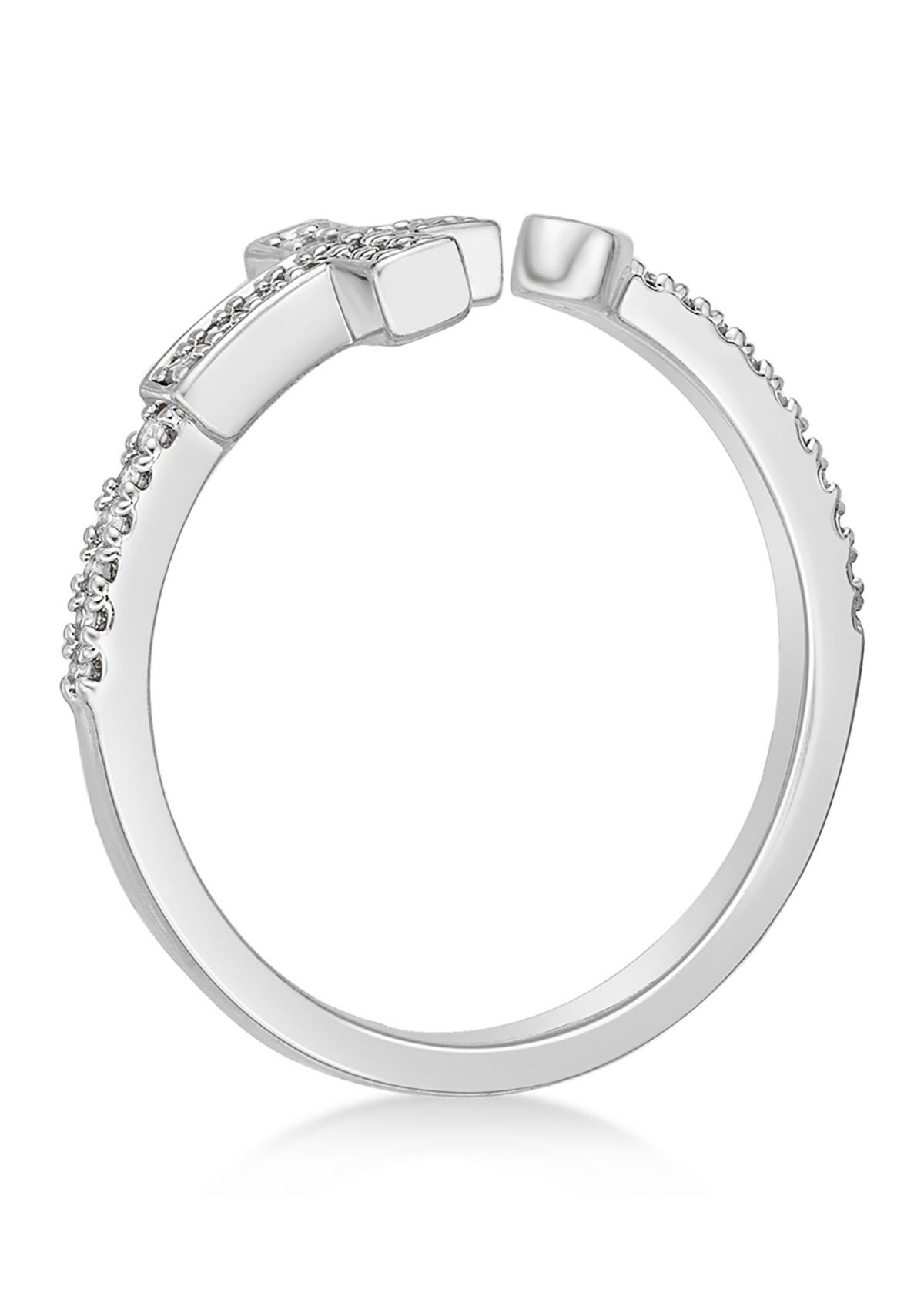1/8 ct. t.w. Diamond Sideways Cross Open Shank Ring in Sterling Silver